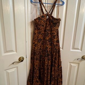 BB Dakota Rust Maxi Dress with Black Floral Print